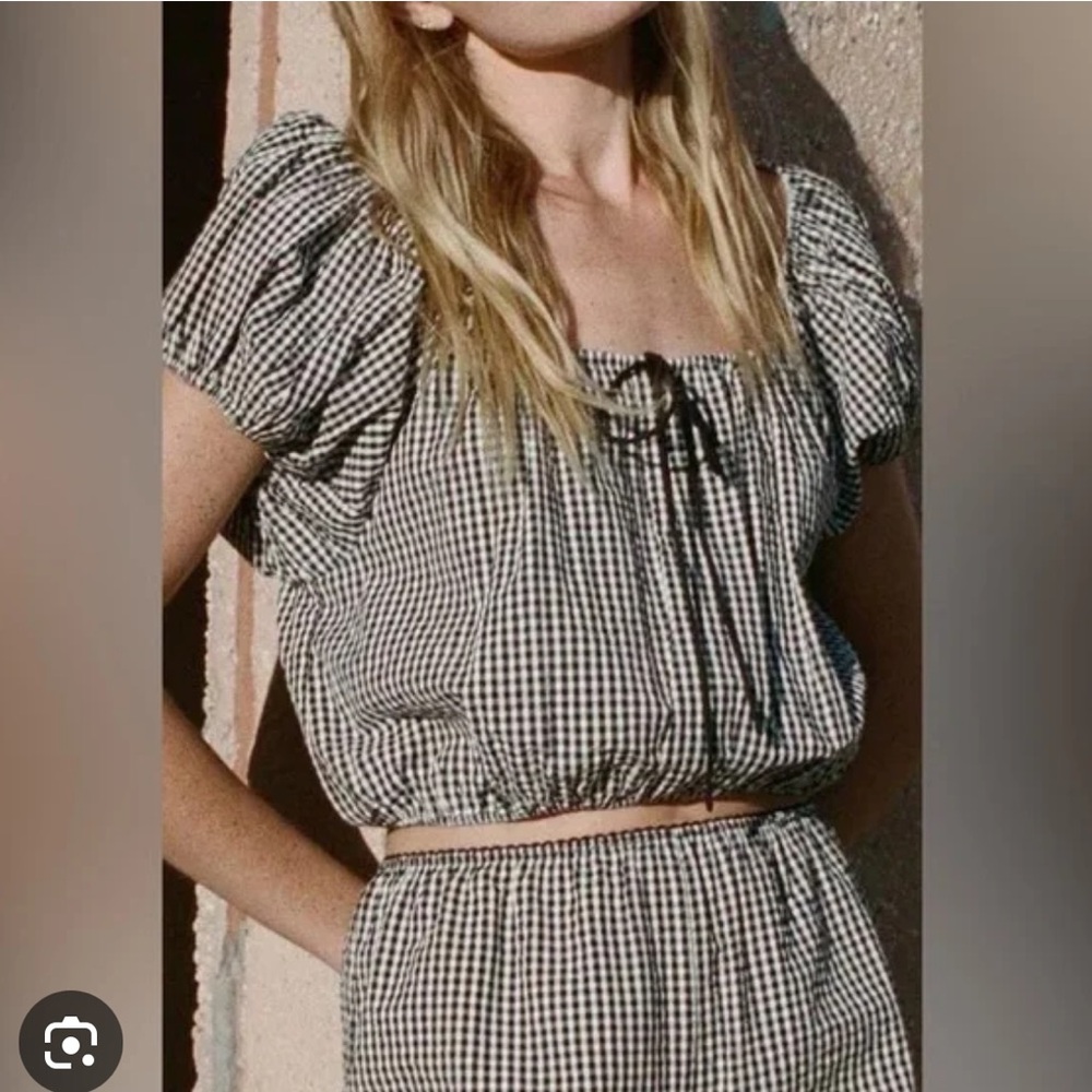 Doen Gingham Checkered Blouse in Black and White